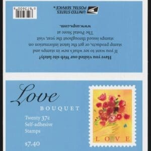 Scott# 3898a "LOVE BOUQUET" MNH UNFOLDED BOOKLET PANE (20) - Image 2