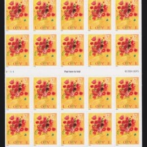 Scott# 3898a "LOVE BOUQUET" MNH UNFOLDED BOOKLET PANE (20)