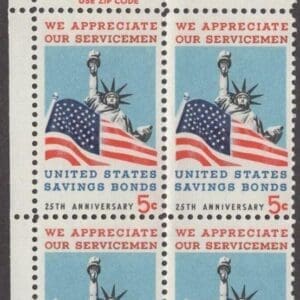 Scott# 1320 "LIBERTY & OLD GLORY" MNH ZIP BLOCK (4) NICELY CENTERED