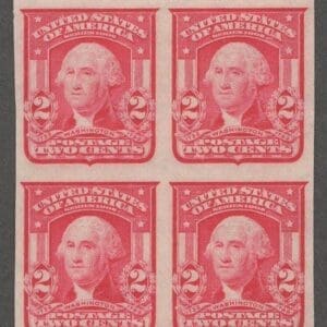 Scott# 320 "WASHINGTON" MNH TYPE I IMPERF MARGIN BLOCK (4) VERY NICELY CENTERED