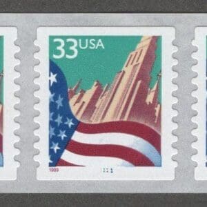 Scott# 3282 "FLAG OVER CITY" MNH ROUNDED CORNER PNC3 P# 1111
