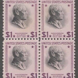 Scott# 832 "WOODROW WILSON" MNH BLOCK (4) NICELY CENTERED