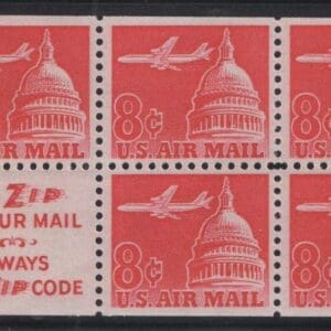 Scott# C64b "AIRLINER & CAPITAL DOME" MNH UNTAGGED BKLET PANE (6) SLOGAN 3