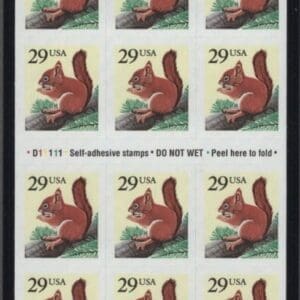 Scott# 2489A "RED SQUIRREL" UNFOLDED BOOKLET (18) PLATE# D11111