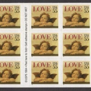 Scott# #2960a "LOVE CHERUB" MNH UNFOLDED IMPERF BOOKLET PANE (20) P# B1111