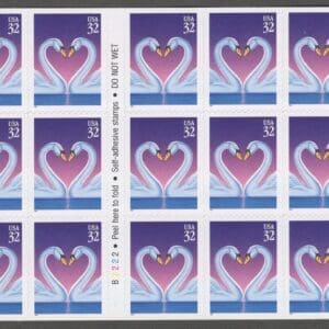 Scott# 3123a "LOVE SWANS" MNH S/A INTACT BOOKLET PANE (20)