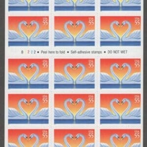 Scott# 3124a "LOVE SWANS" S/A BOOKLET PANE (20) PLATE # B2222