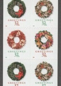 Scott# BK270, 3245-48 / 3248a,b,c "CHRISTMAS WREATHS" MNH BOOKLET PANE (15) + LABEL - Image 2