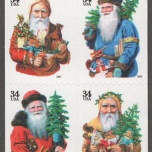 Scott# 3537-40 (3540g) "SANTA CLAUS" MNH LARGE DATE BOOKLET BLOCK (4) MNH, PLATE# S3333