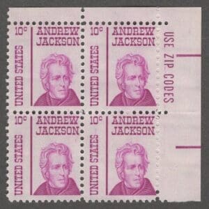 Scott# 1286 "ANDREW JACKSON" ZIP BLOCK (4) MNH, NICELY CENTERED