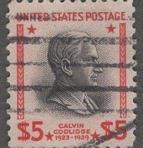 Scott# 834 "COOLIDGE" USED WITH BAR CANCEL, NICELY CENTERED