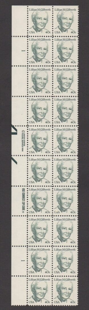 Scott# 1868 "LILLIAN M. GILBRETH - ENGINEER" MNH PLATE STRIP (20)
