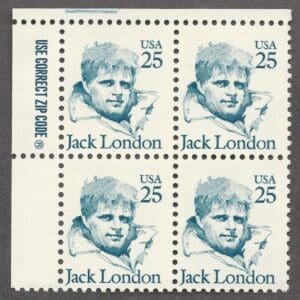 Scott# 2182 "JACK LONDON-AUTHOR" MNH ZIP BLOCK(4) NICELY CENTERED