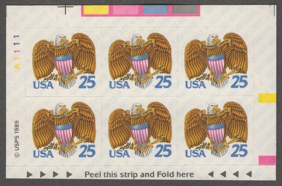 Scott# 2431a "EAGLE & SHIELD" S/A BOOKLET PANE (6) MNH, P# A1111