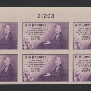 Scott# 754 "WHISTLER'S MOTHER" MNH IMPERFORATE PLATE BLOCK (6) NGAI P# 21203