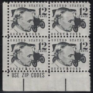 Scott# 1286a "HENRY FORD" ZIP BLOCK (4) MNH, NICELY CENTERED