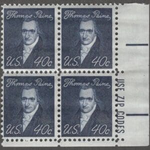Scott# 1292 "THOMAS PAINE - JOURNALIST" ZIP BLOCK (4) MNH