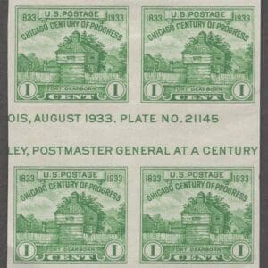 Scott# 766a "FORT DEARBORN" MNH BLOCK (4) W/HORIZONTAL GUTTER, NGAI