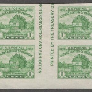 Scott# 766a "FORT DEARBORN" MNH BLOCK (4) VERTICAL GUTTER, NGAI