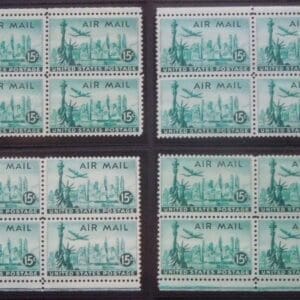 Scott# C35 "STATUE of LIBERTY" MNH MATCHED SET of PLATE BLOCKS (4) P# 25941