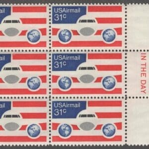 Scott# C90 "PLANE & GLOBES WITH US FLAG" MAIL EARLY BLOCK (6) MNH
