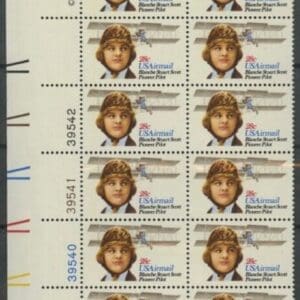 Scott# C99 "BLANCHE STUART SCOTT - PILOT" PLATE STRIP (20) MNH