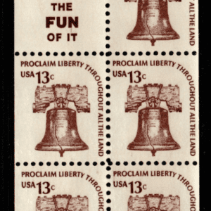 Scott# 1595d "LIBERTY BELL" MNH BOOKLET PANE (5) + LABEL, DULL GUM