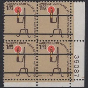 Scott# 1610 "RUSH LAMP" AMERICANA SERIES PRECANCELED PLATE BLOCK (4) MNH