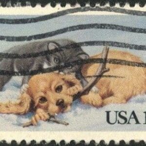 Scott# 2025 "KITTEN & PUPPY" USED SINGLE, NICELY CENTERED