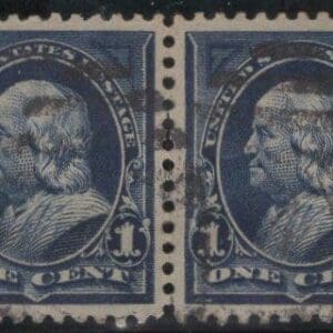 Scott# 264 "FRANKLIN" DLWMK, USED MARGIN PAIR, LIGHTLY CANCELLED