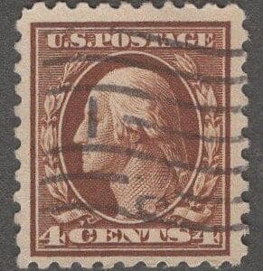 Scott# 465 "WASHINGTON" USED FLAT PLATE PERF 10 WITH A FLAG CANCEL