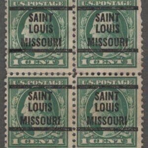 Scott# 498 "WASHINGTON" USED BLOCK (4) with SAINT LOUIS MO. PRECANCEL