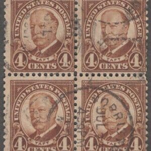 Scott# 685 "HOWARD TAFT" USED BLOCK (4) WITH MORRISTOWN, N.J. CDS