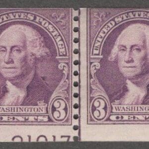 Scott# 721 "WASHINGTON" MNH VERT. PERF 10 COIL LINE PAIR, WITH PLATE#