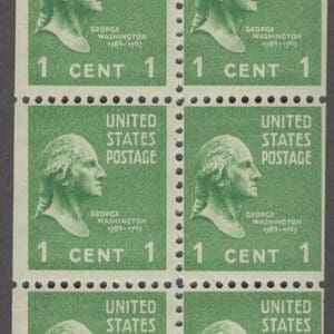 Scott# 804b "GEORGE WASHINGTON" MNH BOOKLET PANE (6)W/PLATE# 22008