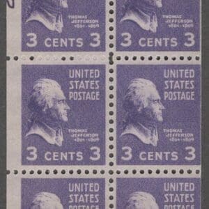 Scott# 807a "WASHINGTON" MNH BOOKLET PANE (6) W/PLATE # 23412