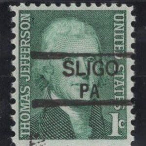 Scott# 1278 "THOMAS JEFFERSON" USED SLIGO PA PRECANCEL, NICELY CENTERED
