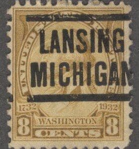 Scott# 713 "WASHINGTON" WITH LANSING MI PRECANCEL