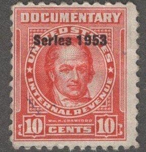 Scott# R626 "DOCUMENTARY - Wm. H. CRAWFORD" MINT REVENUE SINGLE