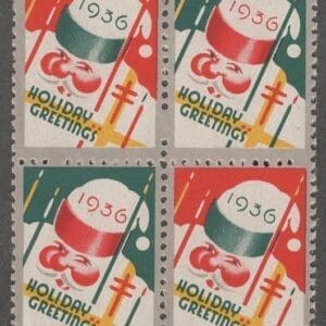 Scott# WX81 "1936 TUBERCULOSIS IS PREVENTABLE" CHRISTMAS SEAL BLOCK (4) MNH