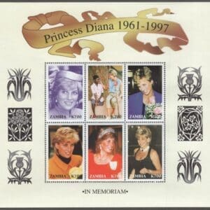 ZAMBIA Scott# 707a-f LARGE SOUVENIR SHEET-PRINCESS DIANA MEMORIAL