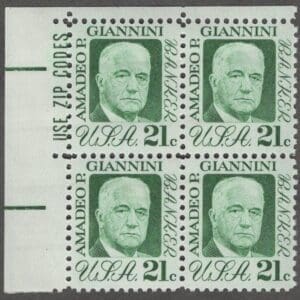 Scott# 1400 "A.P. GIANNINI" ZIP BLOCK (4) MNH, NICELY CENTERED