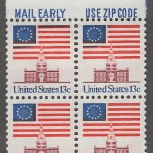 Scott# 1622 "FLAG OVER INDEPENDENCE HALL" MNH ZIP & MAIL EARLY BLOCK (4) MNH