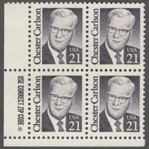 Scott# 2180 "CHESTER CARLSON" MNH ZIP BLOCK (4) NICELY CENTERED