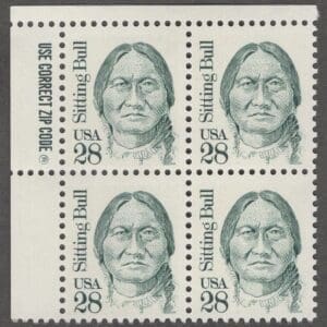 Scott# 2183 "SITTING BULL - INDIAN LEADER" MNH ZIP BLOCK (4)