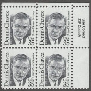 Scott# 2186 "DENNIS CHAVEZ" MNH ZIP BLOCK (4) NICELY CENTERED