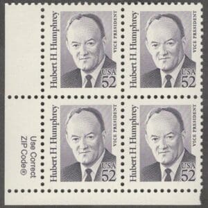 Scott# 2189 "HERBERT HUMPHREY" MNH ZIP BLOCK(4) NICELY CENTERED