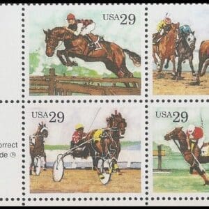 Scott# 2756-59 "SPORT HORSES" MNH ZIP BLOCK (4) MNH, NICELY CENTERED