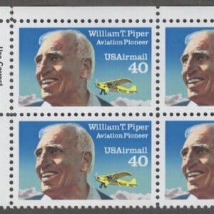 Scott# C129 "WILLIAM T PIPER-AVIATOR" MNH ZIP BLOCK (4) NICELY CENTERED