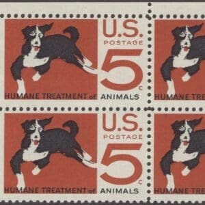 Scott# 1307 "ASPCA CENTENARY" MNH ZIP BLOCK (4) NICELY CENTERED